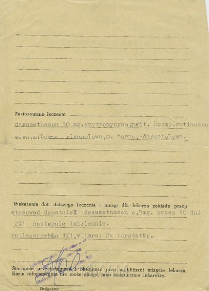 KKE 5472a.jpg - Dok. Karta Informacyjna. Karta wystawiona przez Szpital Wojskowy w Olsztynie dla Jana Małyszko dotycząca arytymi, Olsztyn, 21 XI 1967 r.